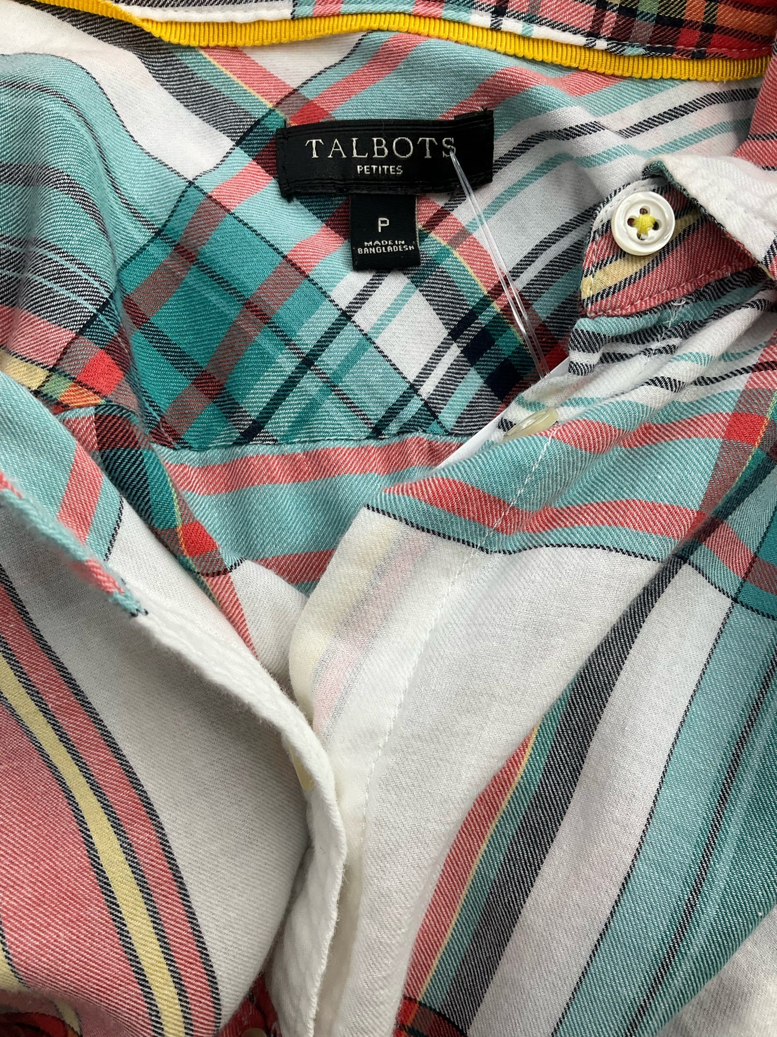 Talbots Aqua/Red Plaid Pre-Owned Ladies Top - Size Petite