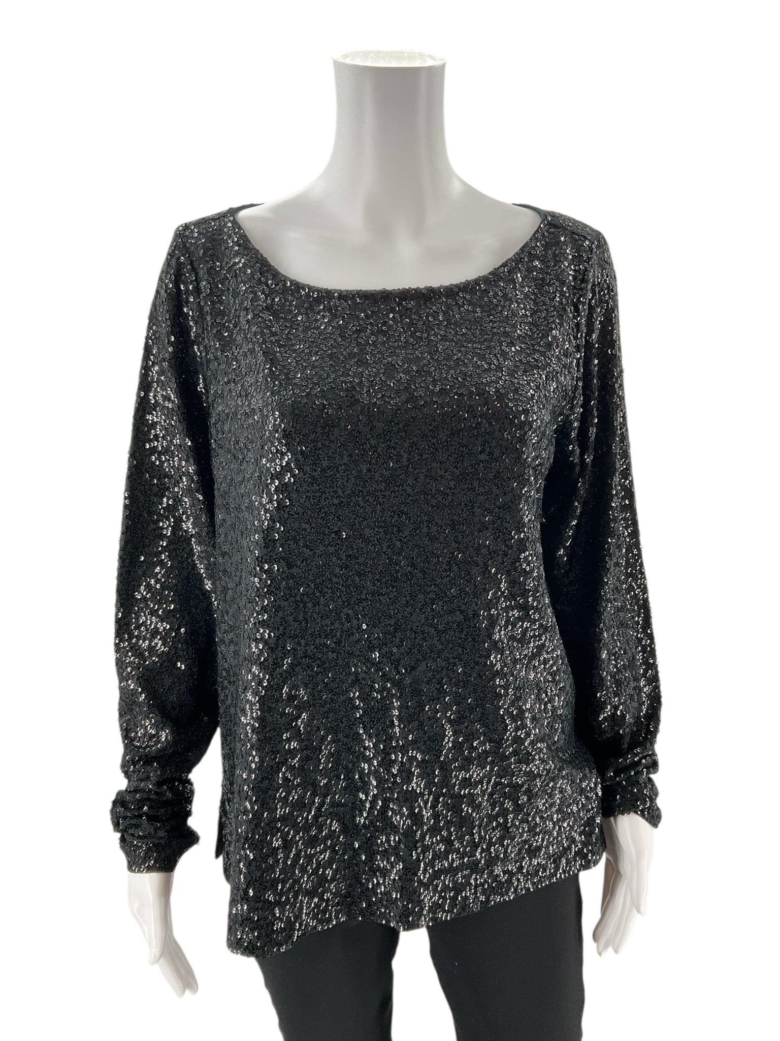 J Crew - Black Sequins Pre-Owned Ladies Casual Top - Size XL