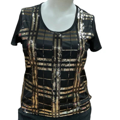 Ellen Tracy Black/Gold Sequins Pre-Owned Ladies Top - Size XL