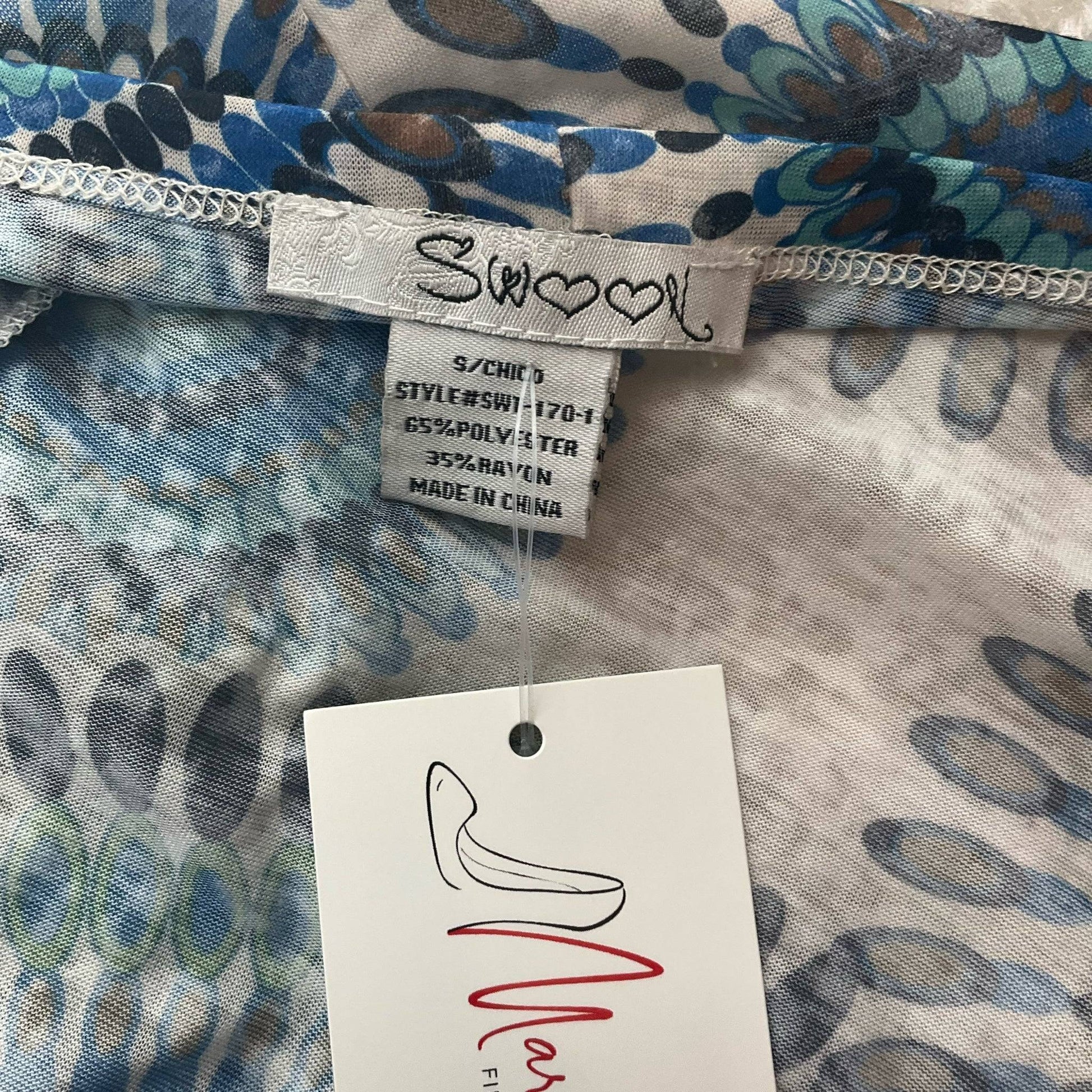Swooh Blue/Green/White Print Top - Size Small - Margaret’s Fine Consignment