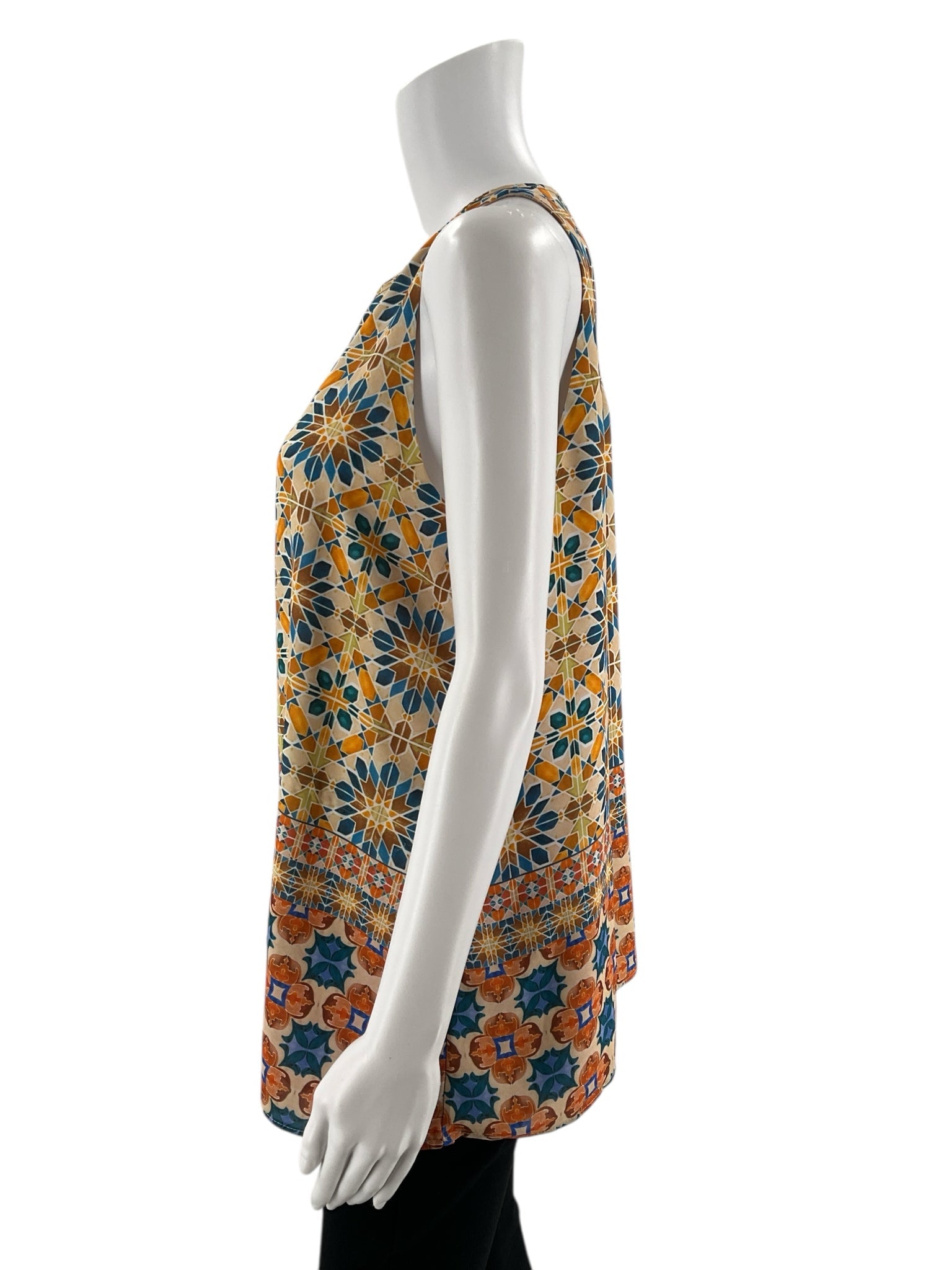 Antibes Blanc - tan/blue/orange Print Pre-Owned Casual Top - Size Large