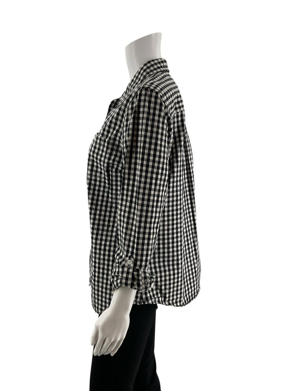 Croft & Barrow medium button-down tunic top in white and navy checkered pattern, showcasing a classic preppy style.