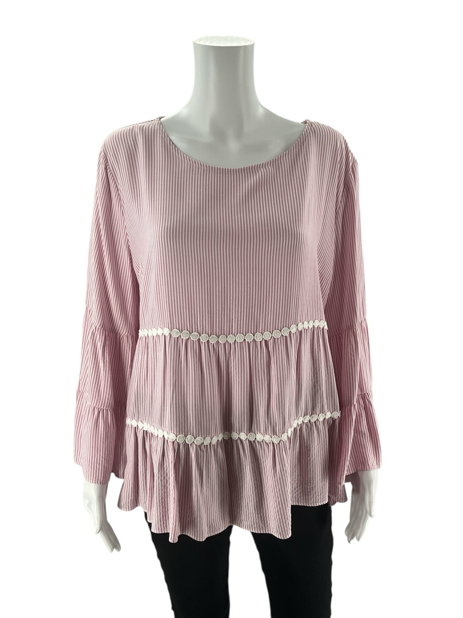 Duffield Lane - pink/white Stripe Pre-Owned Ladies Casual Top - Size Large