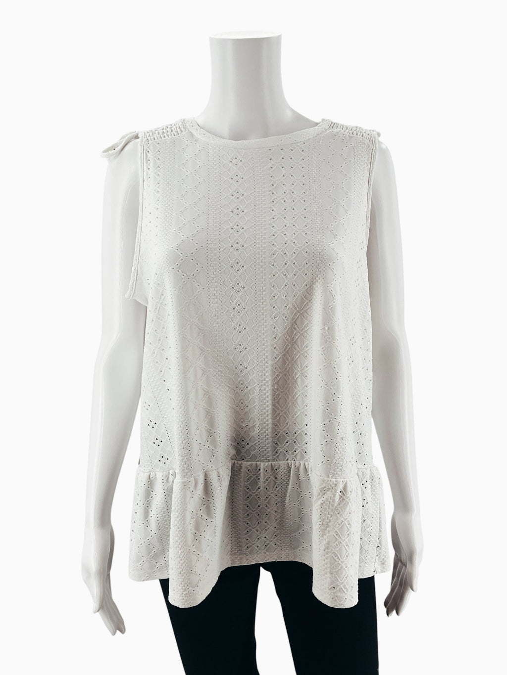 White solid sleeveless peplum top by MICHAEL Michael Kors, size large, featuring a romantic boho style.