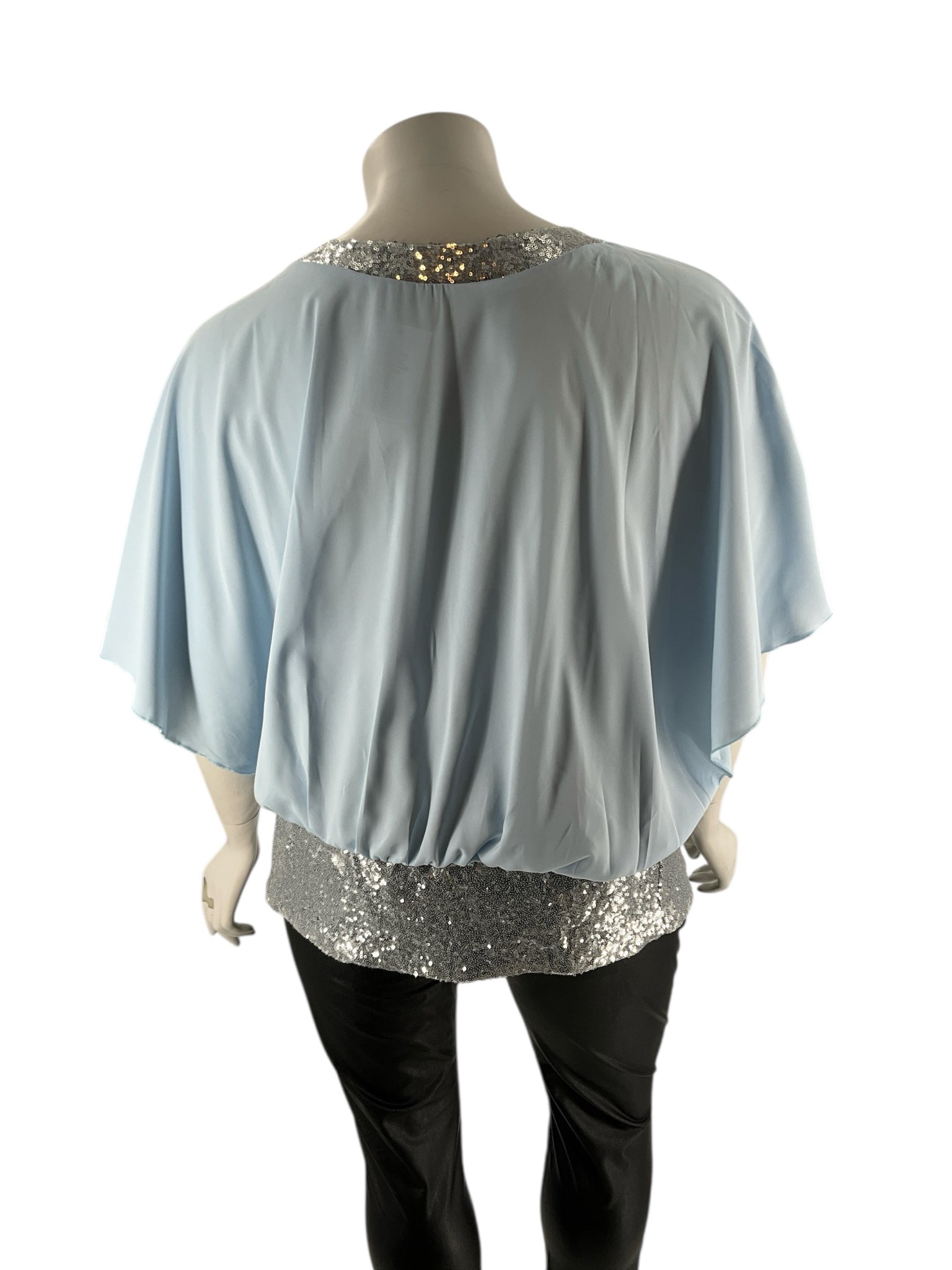 No Brand Baby Blue Sequined Solid Pre-Owned Ladies Blouse -  Size 2XL
