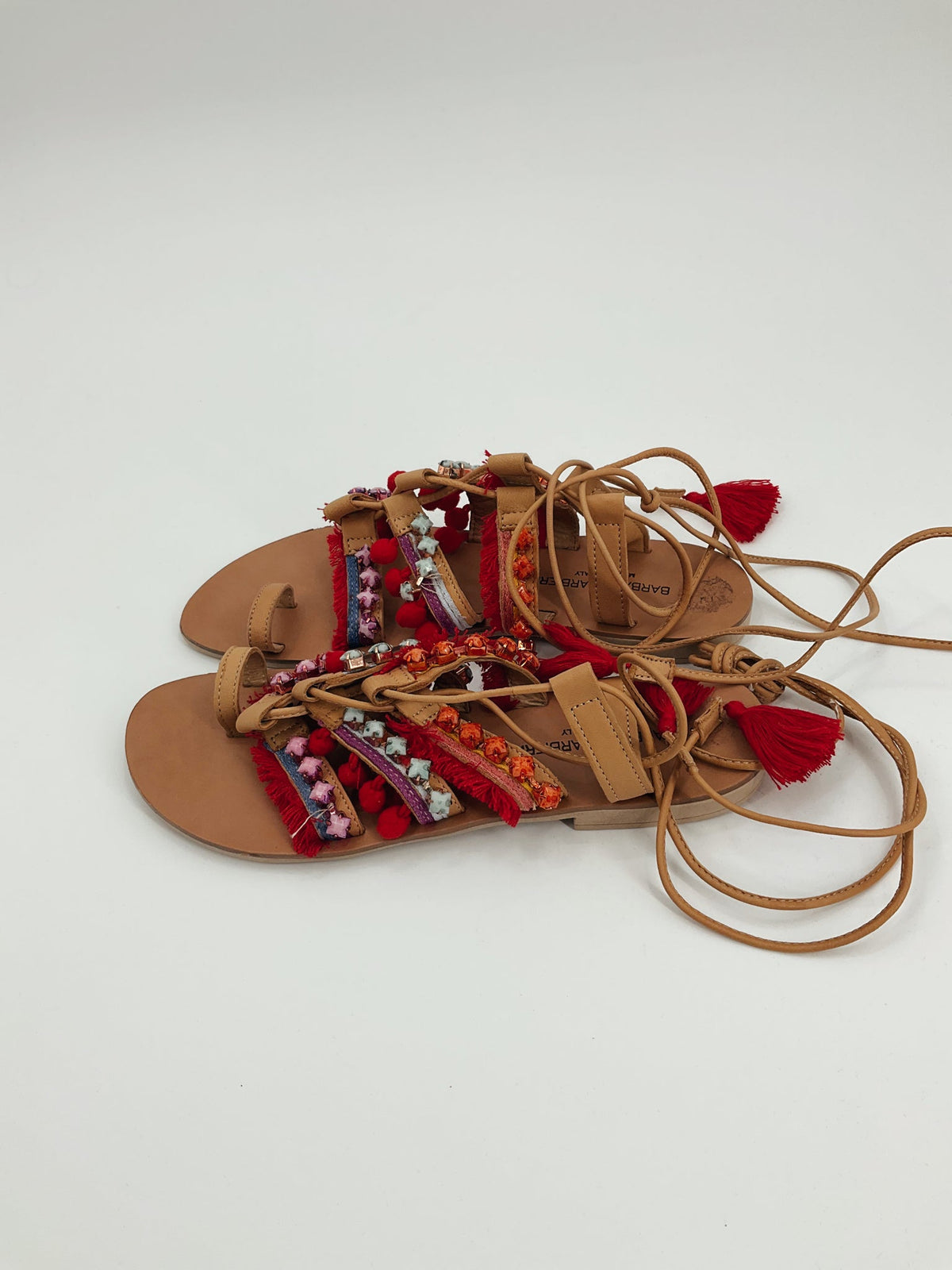 Barbara Barbieri Red/Orange Studded Pre-Owned Ladies Sandals - Size 9