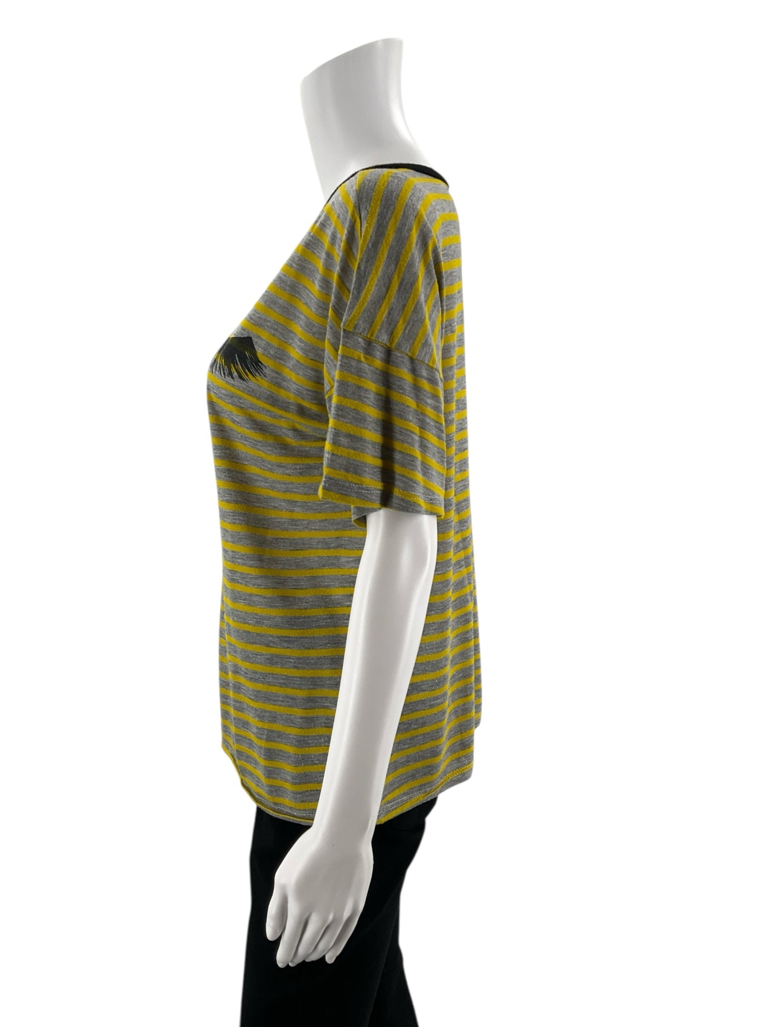 Promesa - Mustard/Gray/Black Stripe Pre-Owned Ladies Casual Top - Size Small