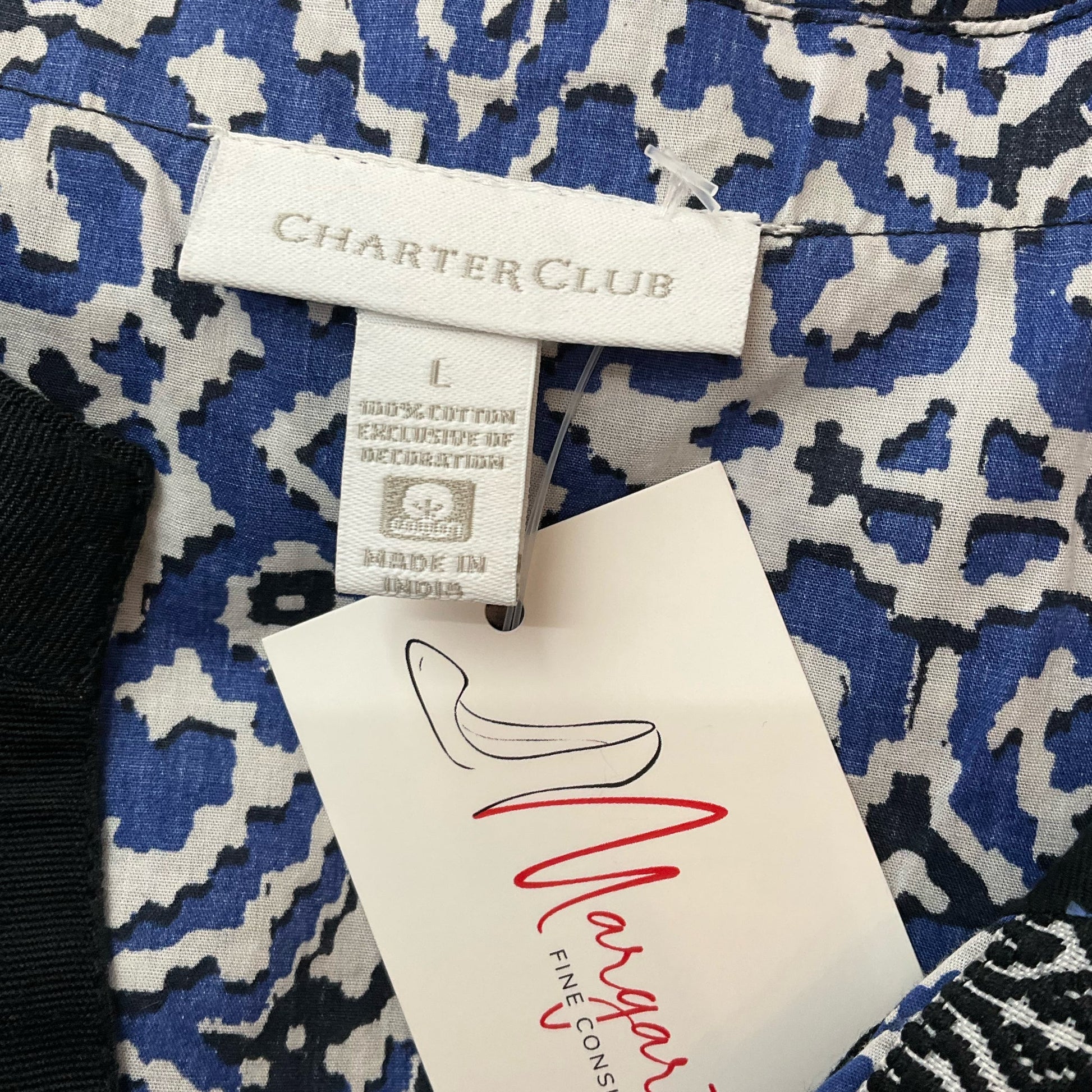 Charter Club White/Blue Print Pre-Owned Ladies Top - Size Large