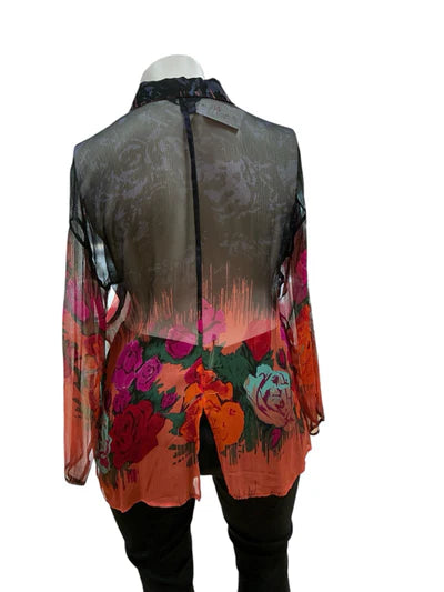 Citron Navy/Pink/Orange Floral Pre-Owned Ladies Top - Size XL