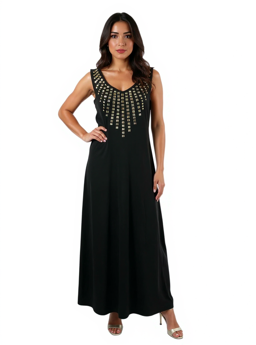 Carmen Marc Valvo Black/Gold Pre-Owned Ladies Dress - Size Medium