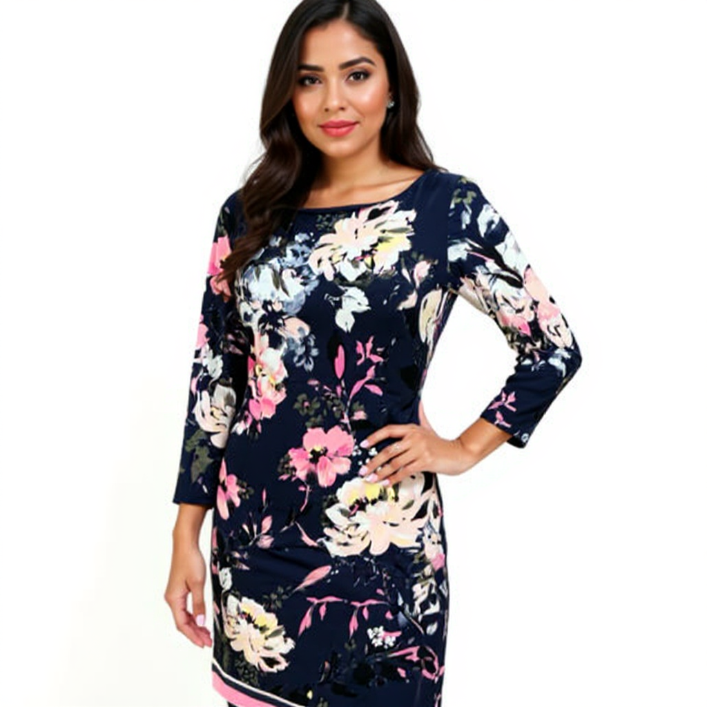 INC Navy/Multi Floral Pre-Owned Ladies Dress - Size Medium