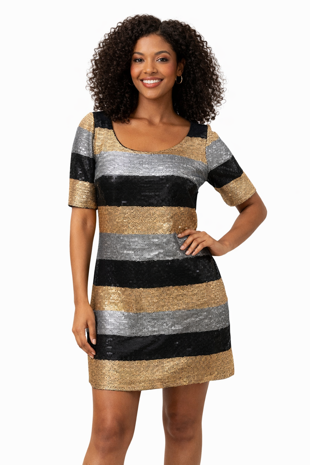 Emmelee Black/Gold Sequin Pre-Owned Ladies Dress - Size Small