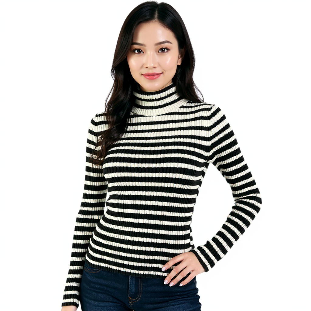 Loft Black/White Stripe Pre-Owned Ladies Top - Size XS