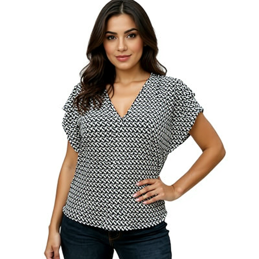 White House Black Market Black/White Print Pre-Owned Ladies Top - Size XL