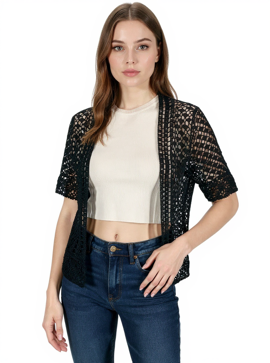 Signature Black Crochet Pre-Owned Ladies Top - Size Small
