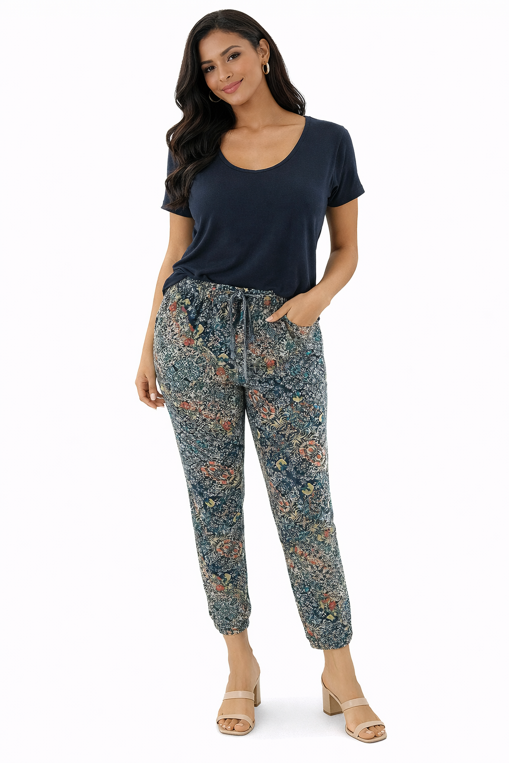 BCBG - Blue/Pink Floral Pre-Owned Ladies Pants - Size Small