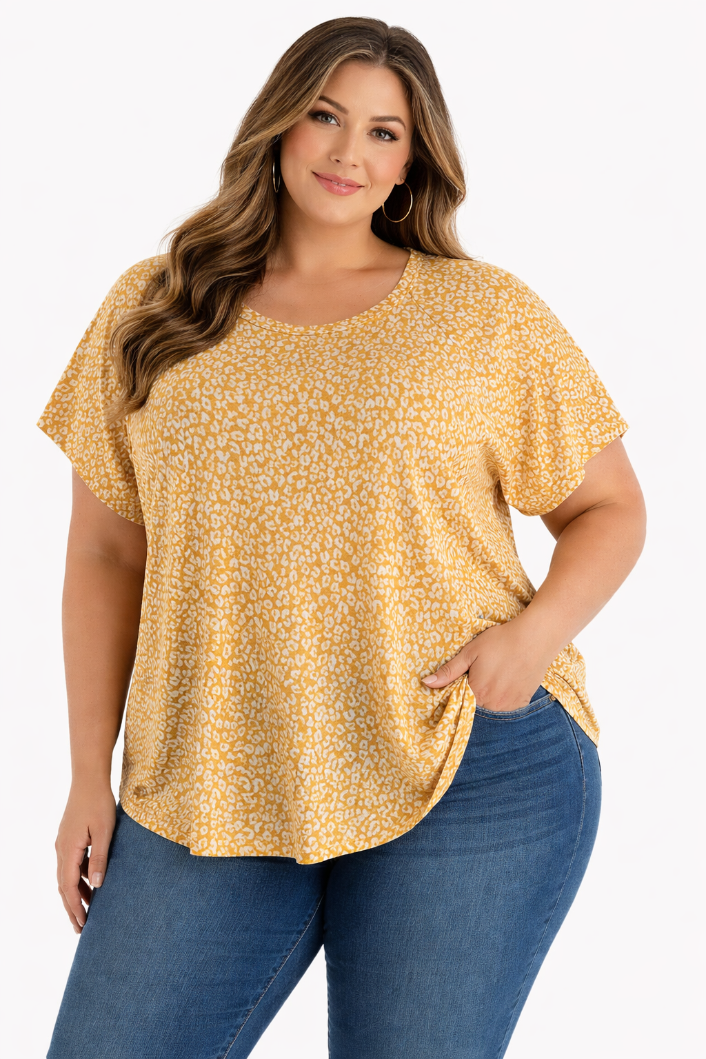 Andree Yellow Animal Pre-Owned Ladies Casual Top -  Size 3X
