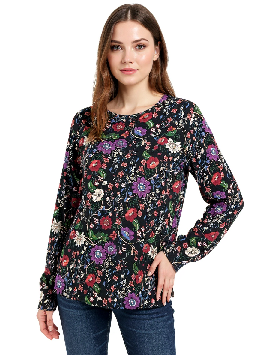 Chico Black/Multi Floral Pre-Owned Ladies Top - Size Large