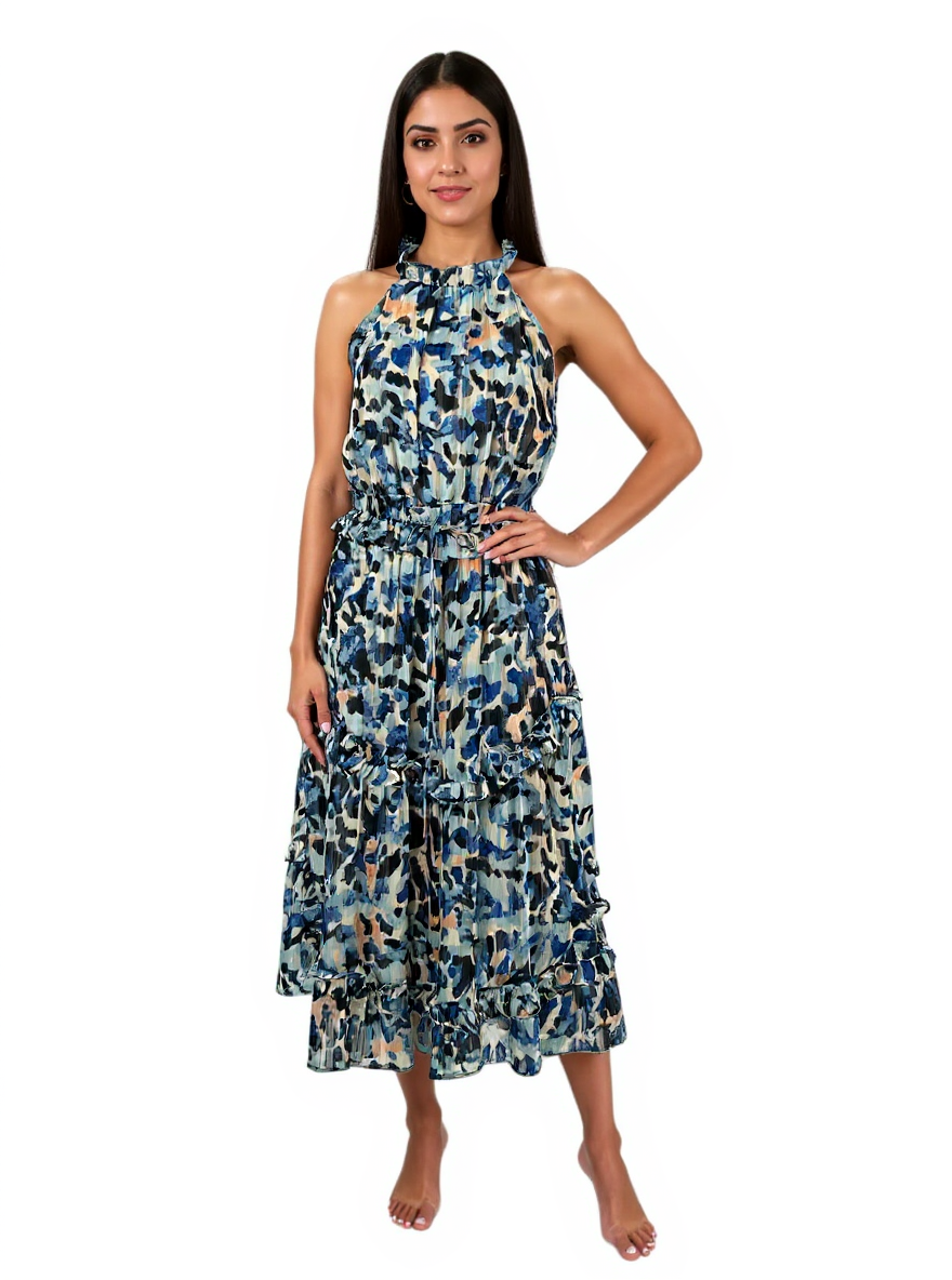Elliatt – Blue & Peach Print Pre-Owned Maxi Dress - Size Small