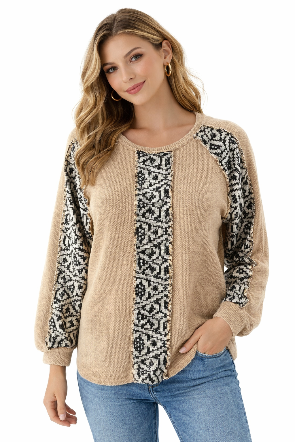 Sugarfox -  Tan/black Print Pre-Owned Ladies Casual Top - Size S