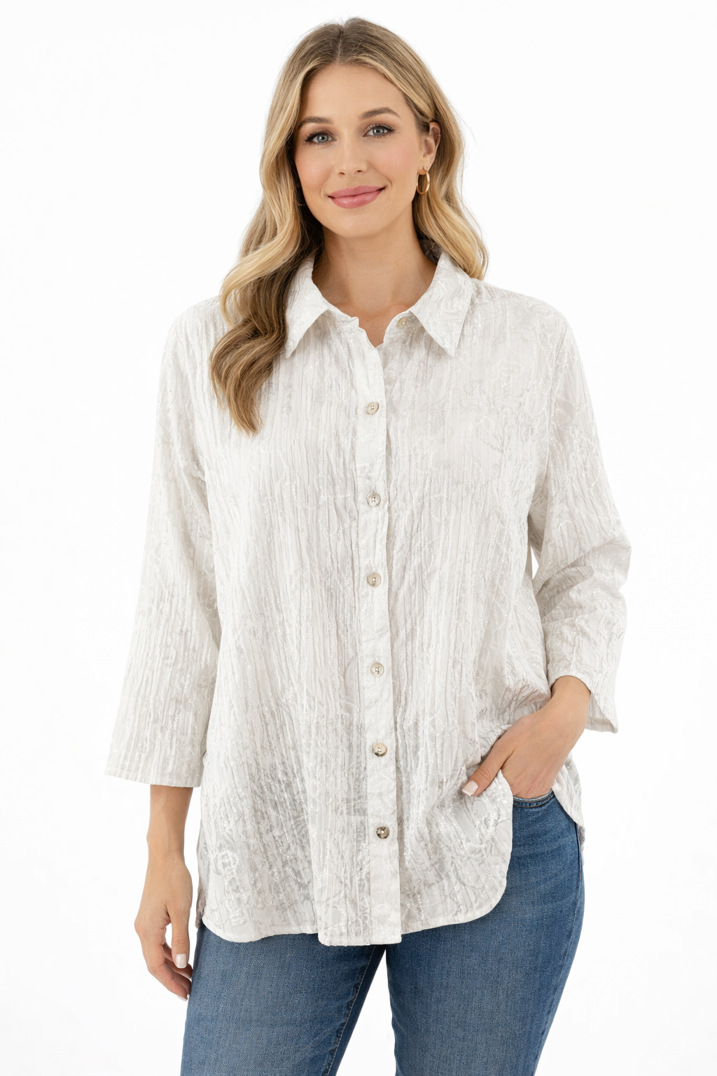 Chico's - White Solid Pre-Owned Ladies Casual Top - Size Large