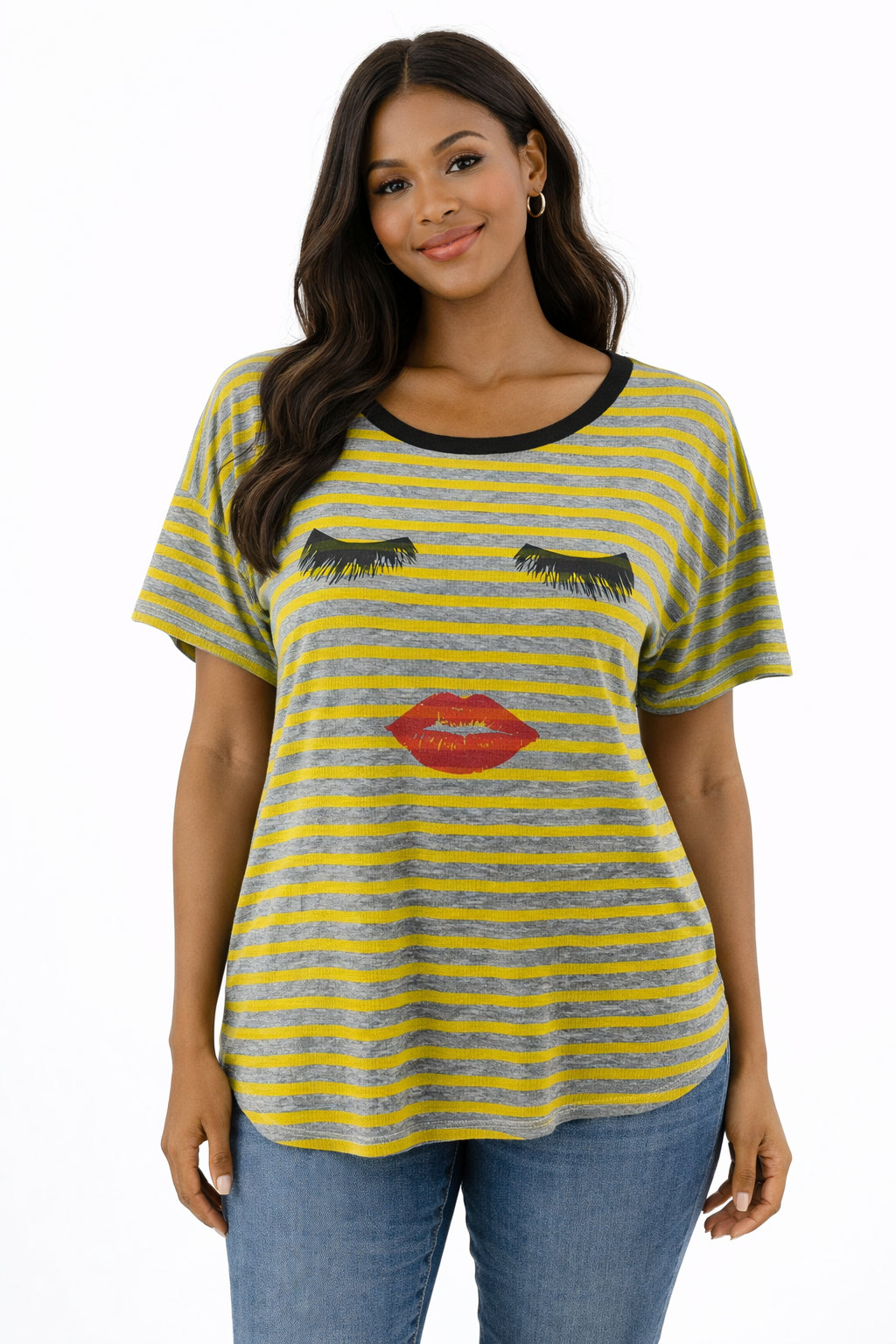 Promesa - Mustard/Gray/Black Stripe Pre-Owned Ladies Casual Top - Size Small