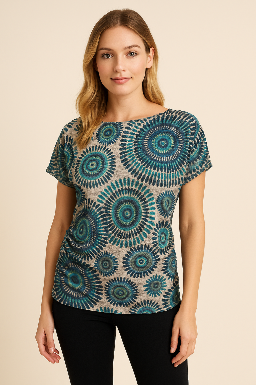 Swooh Blue/Green/White Print Top - Size Small - Margaret’s Fine Consignment