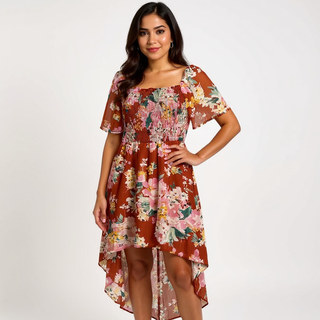 Lily Rose Orange/Pink Floral Ladies Pre-Owned Dress - Size XL