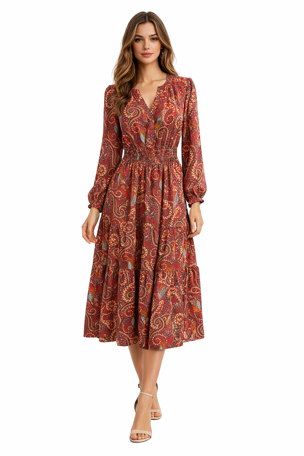 Harlow & Rose Pink/Orange Print Pre-Owned Ladies Dress  - Size Small Petite