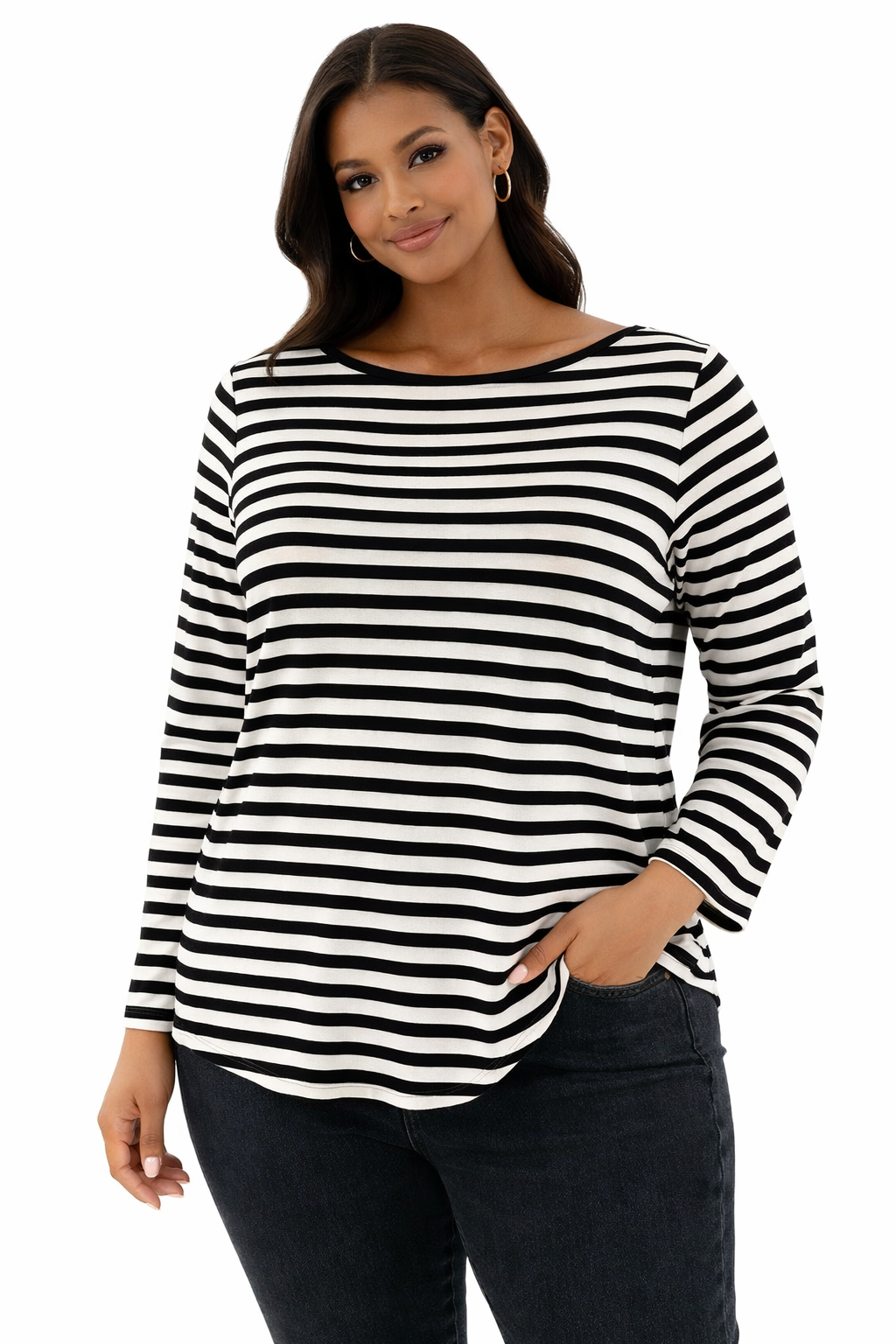 Talbots Black/Silver/Ecru Stripe Pre-Owned Ladies Top - Size 2X