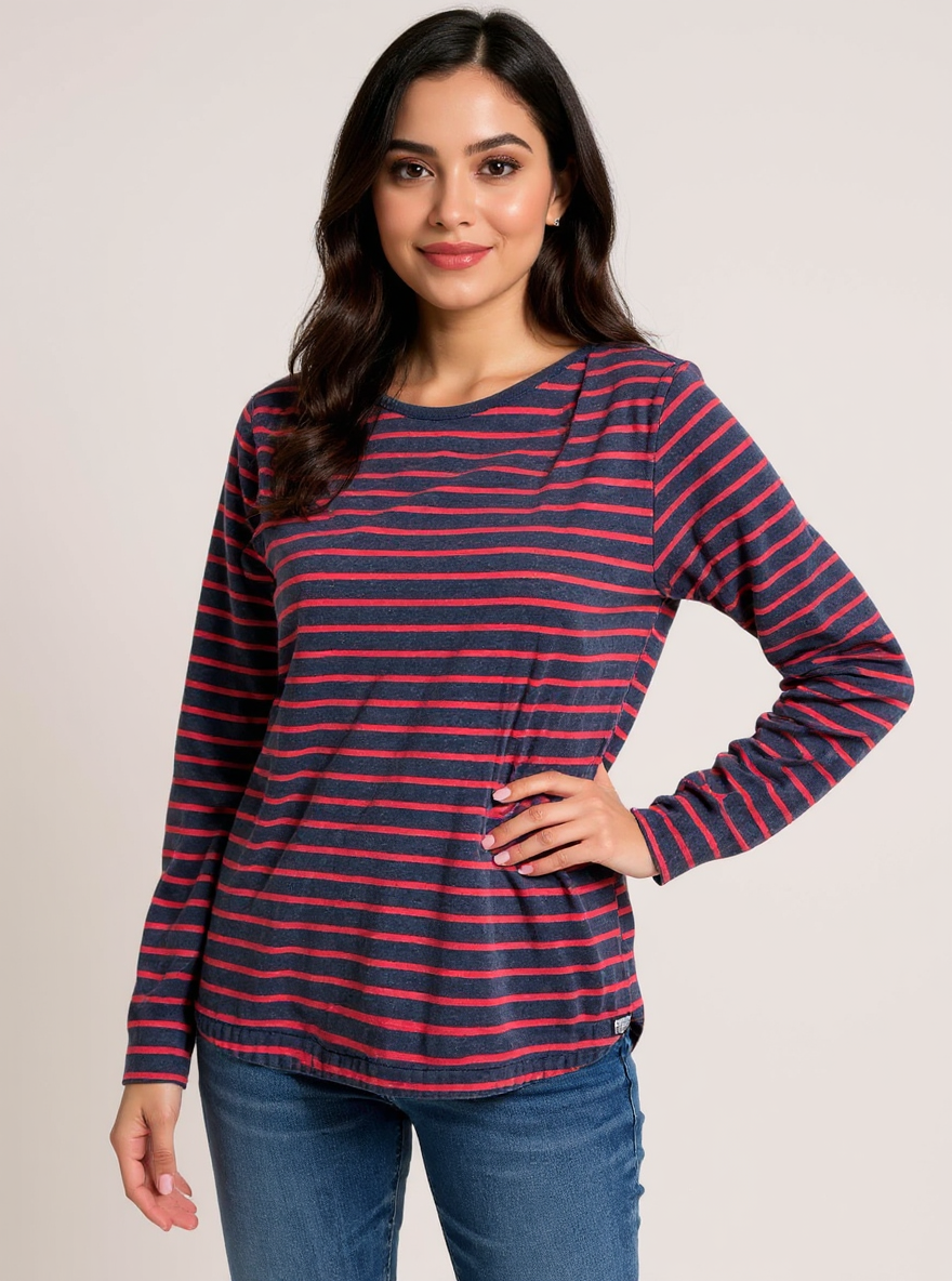 Fat Face Blue/Red Stripe Pre-Owned Ladies Top -  Size 12