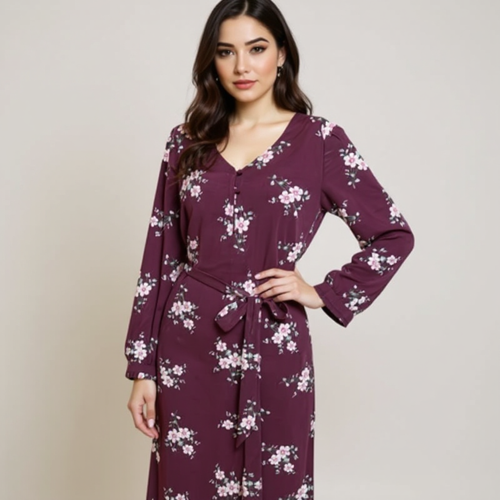 Loft Maroon/Green Floral Pre-Owned Ladies Dress - Size 10