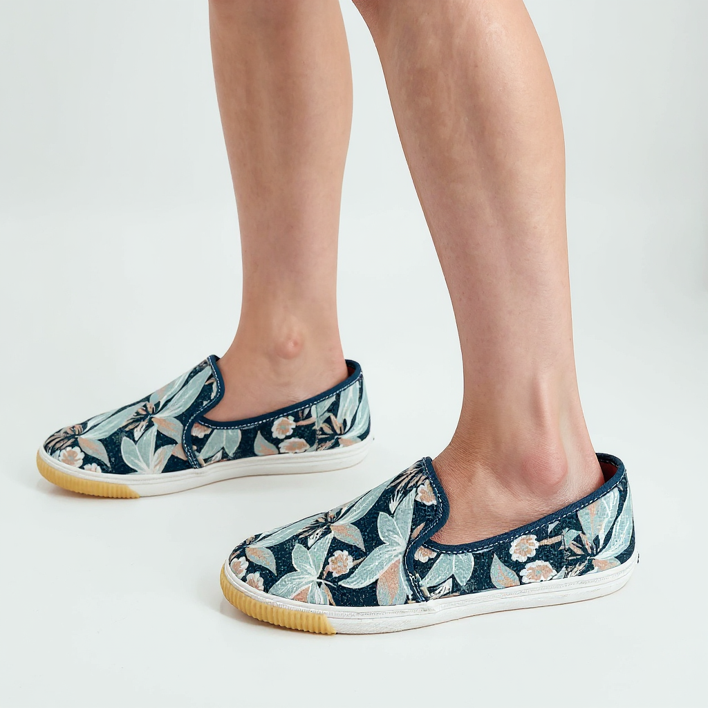 Toms Navy Floral Pre-Owned Ladies Flats - Size 8.5
