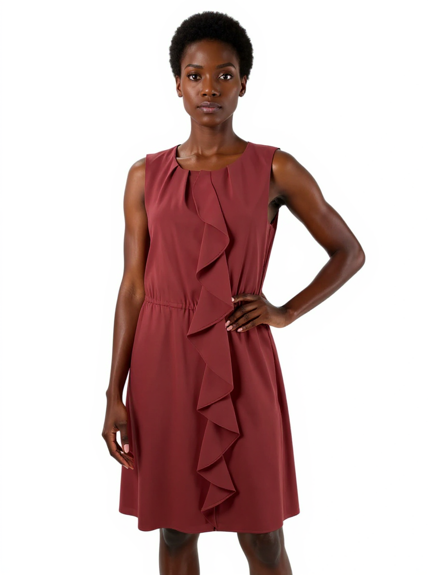 Tahari Mauve Ruffle Pre-Owned Ladies Dress - Size 8