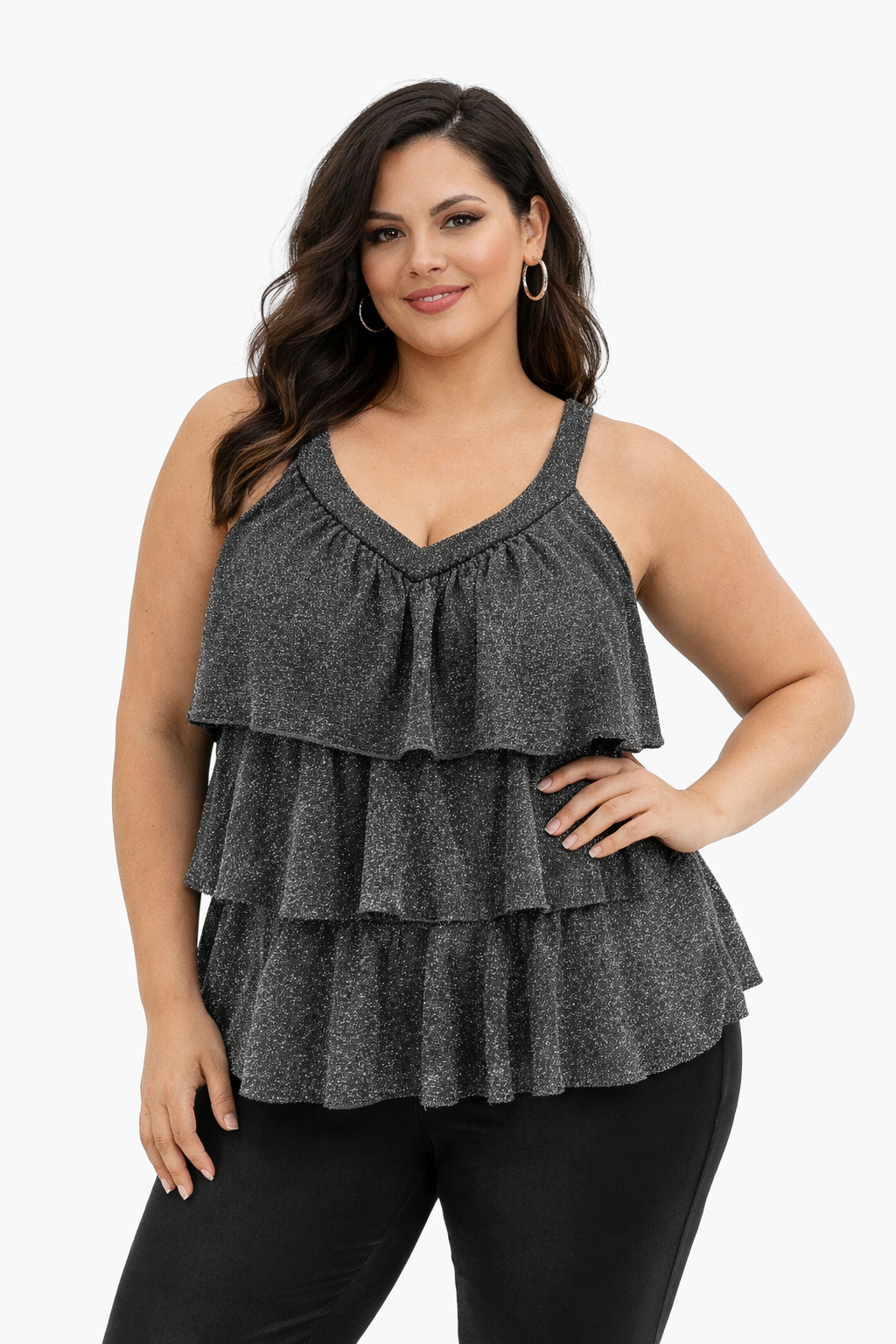 Deb Gray Sparkle Pre-Owned Ladies Sleeveless Top - Size 1X