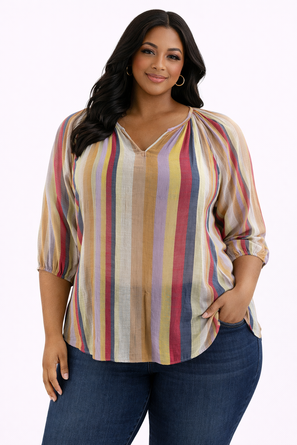 Zac & Rachel Multi Stripe Pre-Owned Ladies Casual Top -  Size 1X