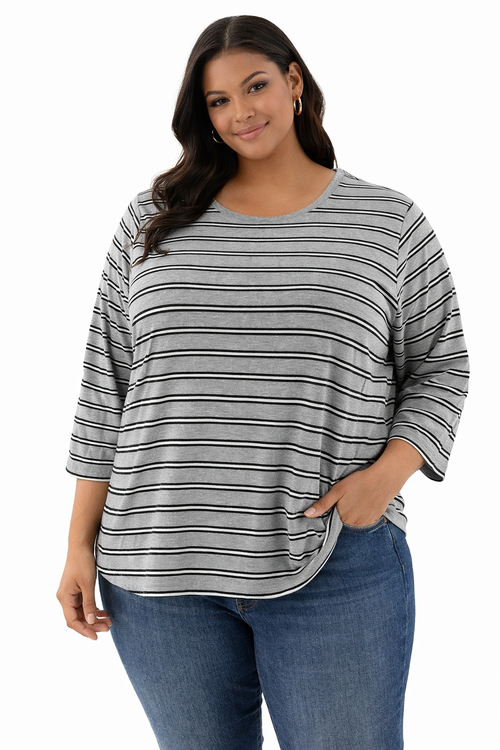 NYL Gray/Black Stripe Pre-Owned Ladies Top - Size 2X