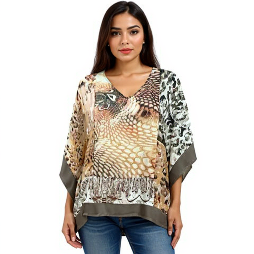Chico Travelers Tan/Brown Print Pre-Owned Ladies Top - Size S/M