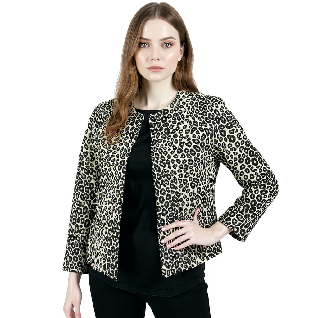 Ann Taylor Cream/Black Animal Ladies Pre-Owned Jacket - Size XS