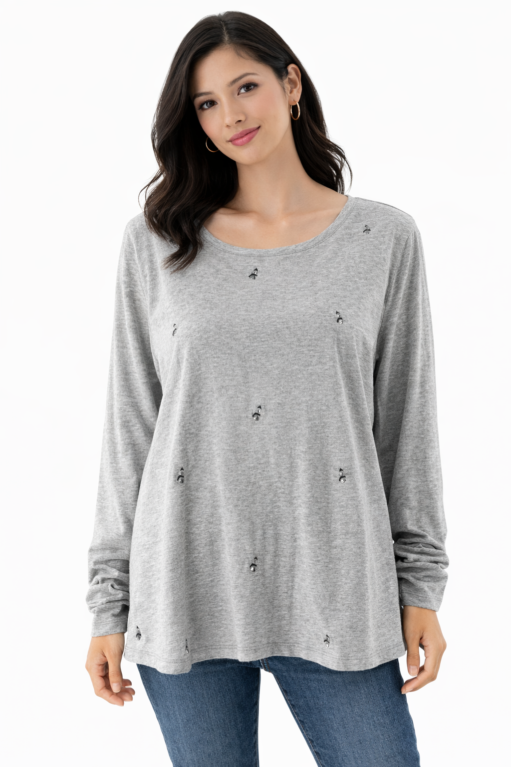 Talbots - Gray Rhinestones Pre-Owned Ladies Casual Top - Size XL