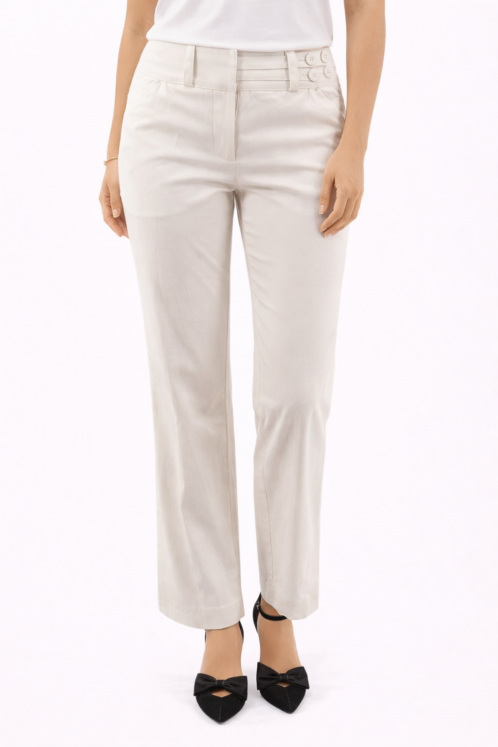 White solid pre-owned wide-leg trousers by Robert Rodriguez, featuring a nautical sailor style in size 4.