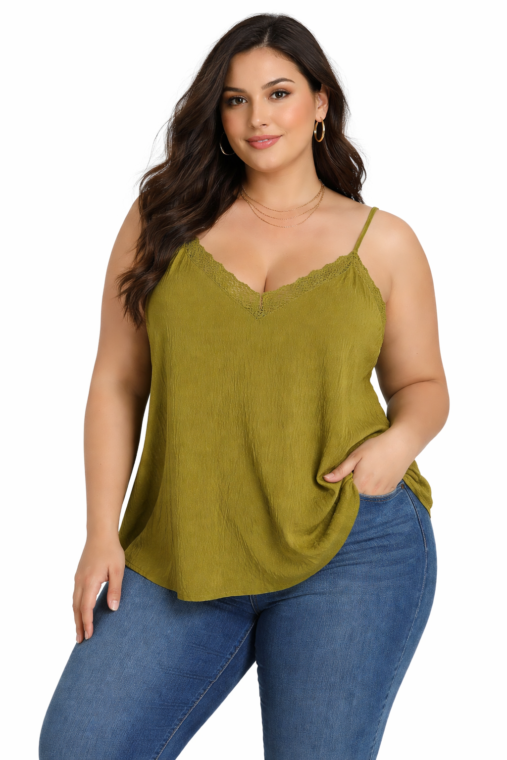 Tranquil & True Olive Green Dots Pre-Owned Ladies Sleeveless Top - Size 2X