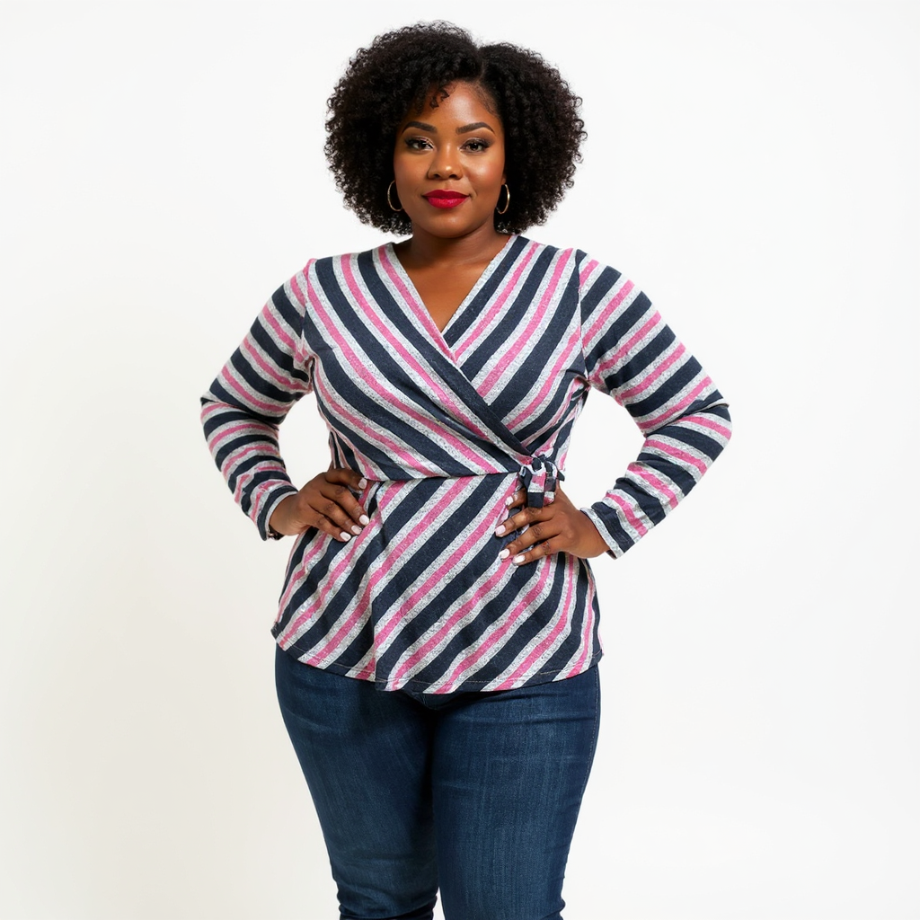 Lane Bryant Navy/Pink Striped Pre-Owned Ladies Top - Size 14/16