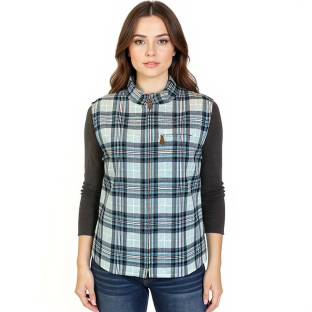 Doncaster Blue Plaid Pre-Owned Ladies Vest - Size Large