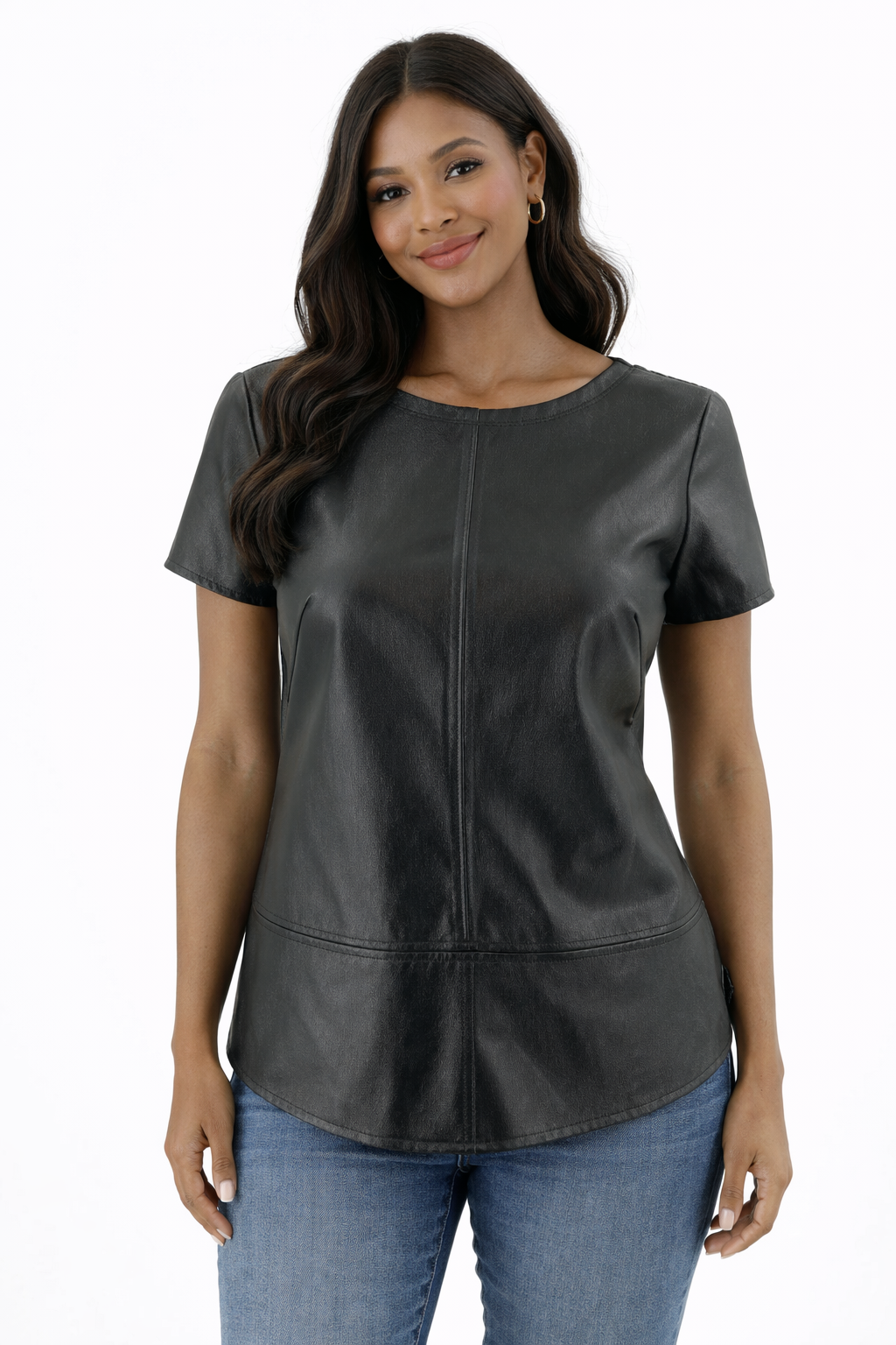 White House - black/white heathered Pleather Ladies Casual Top - Size XS