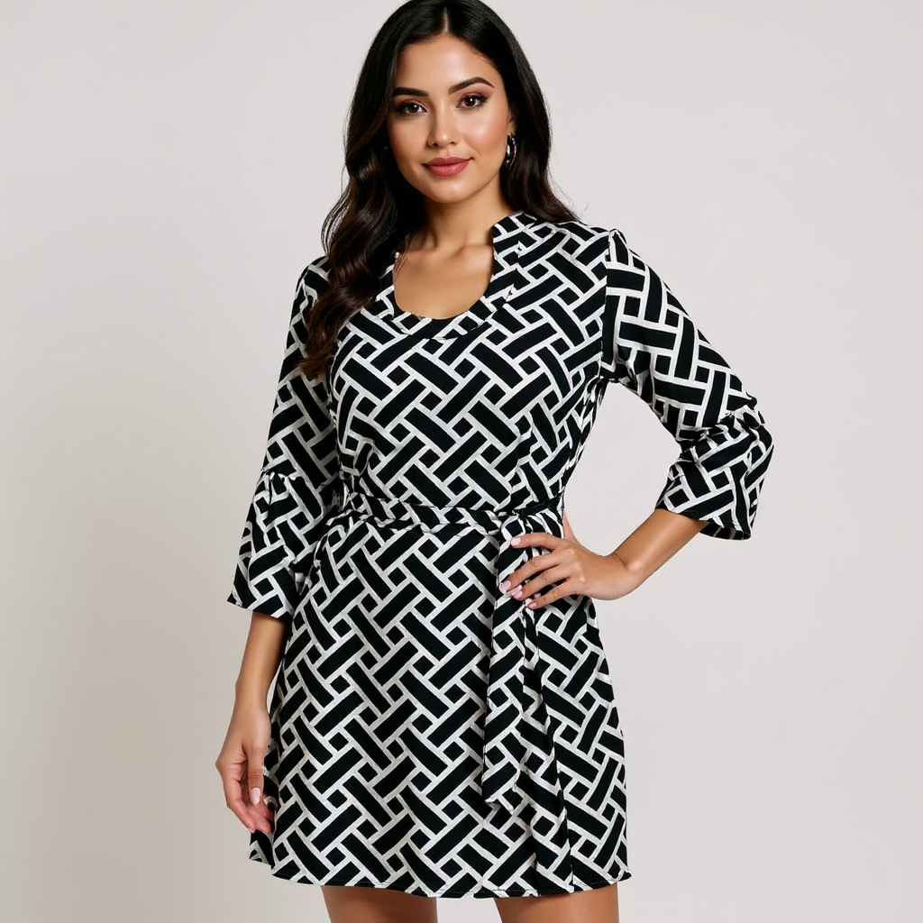 Escapada White/Black Print Ladies Pre-Owned Dress - Size Small