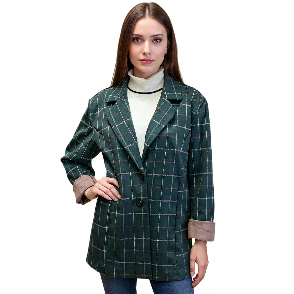 Alec Les Filles Green/Red Plaid Pre-Owned Ladies Jacket - Size Medium