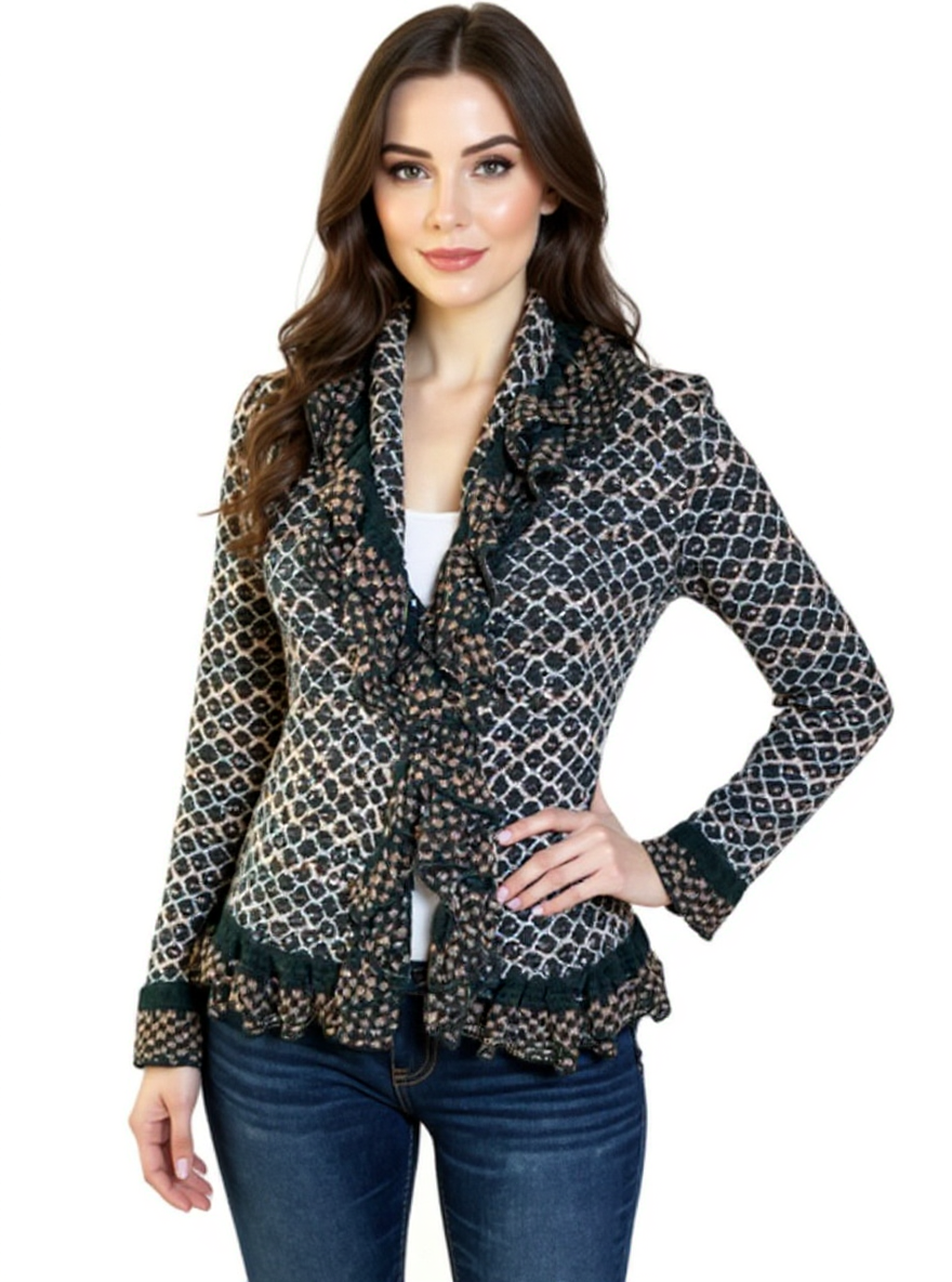 Yvos Brown/Black Ruffle Pre-Owned Ladies Shrug - Size Small