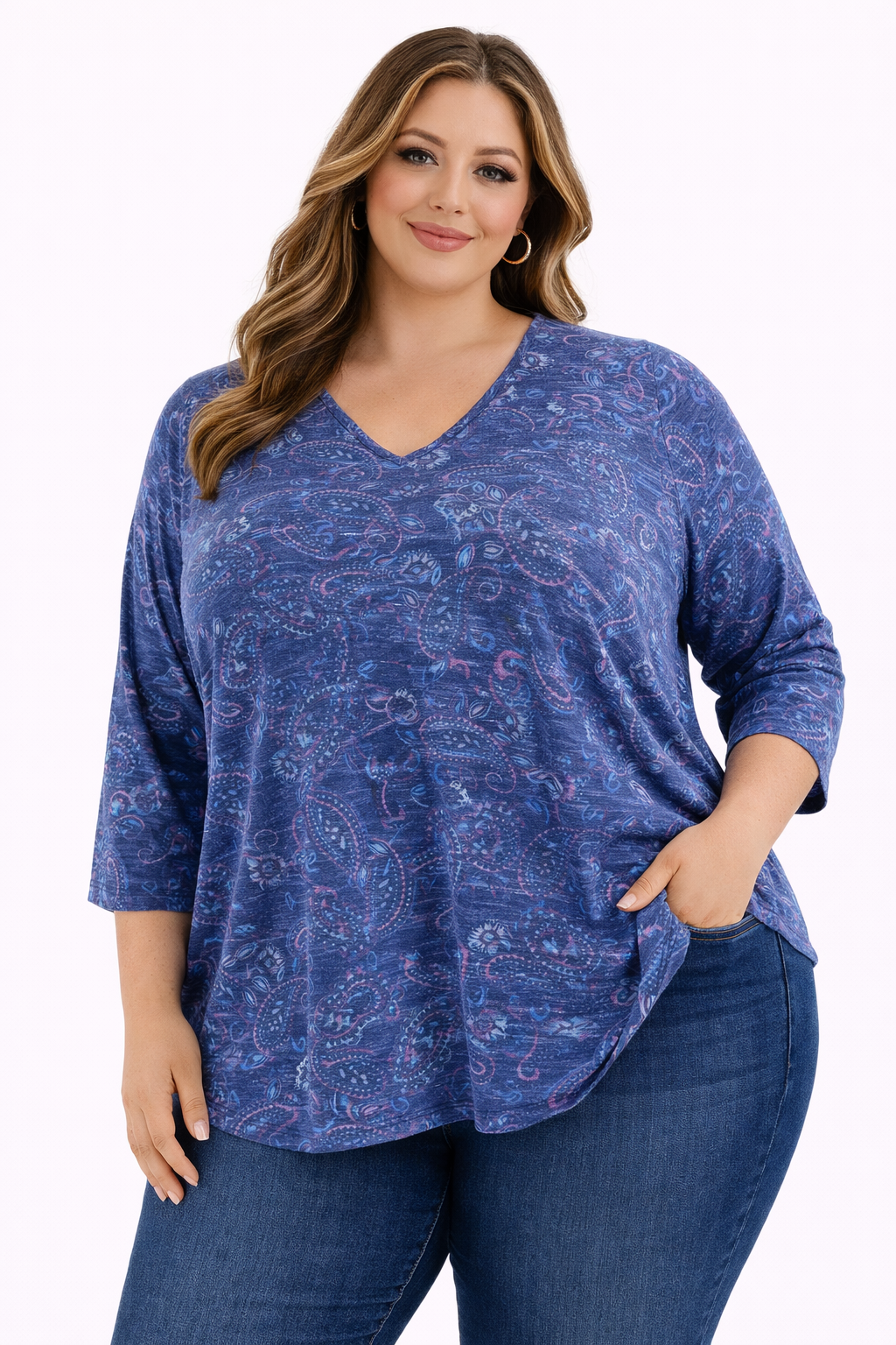 Catherines Blue/Purple Paisley Pre-Owned Ladies Casual Top -  Size 2X