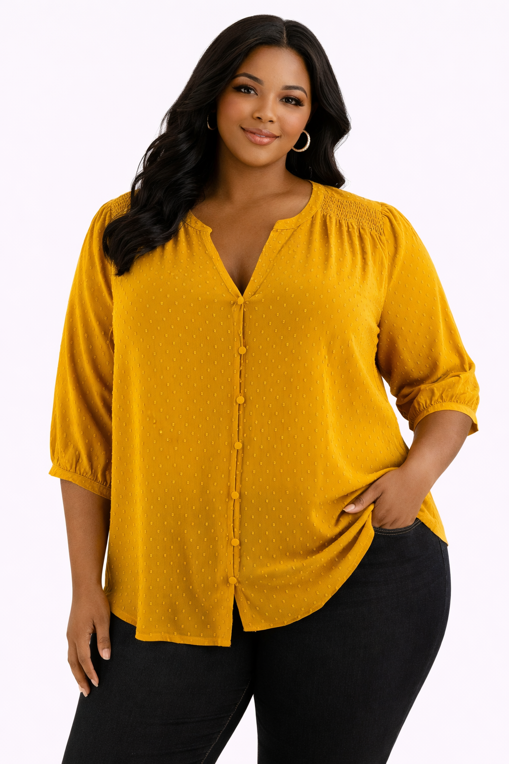 Rose & Olive Mustard Dots Pre-Owned Ladies New With Tags Top -  Size 1X